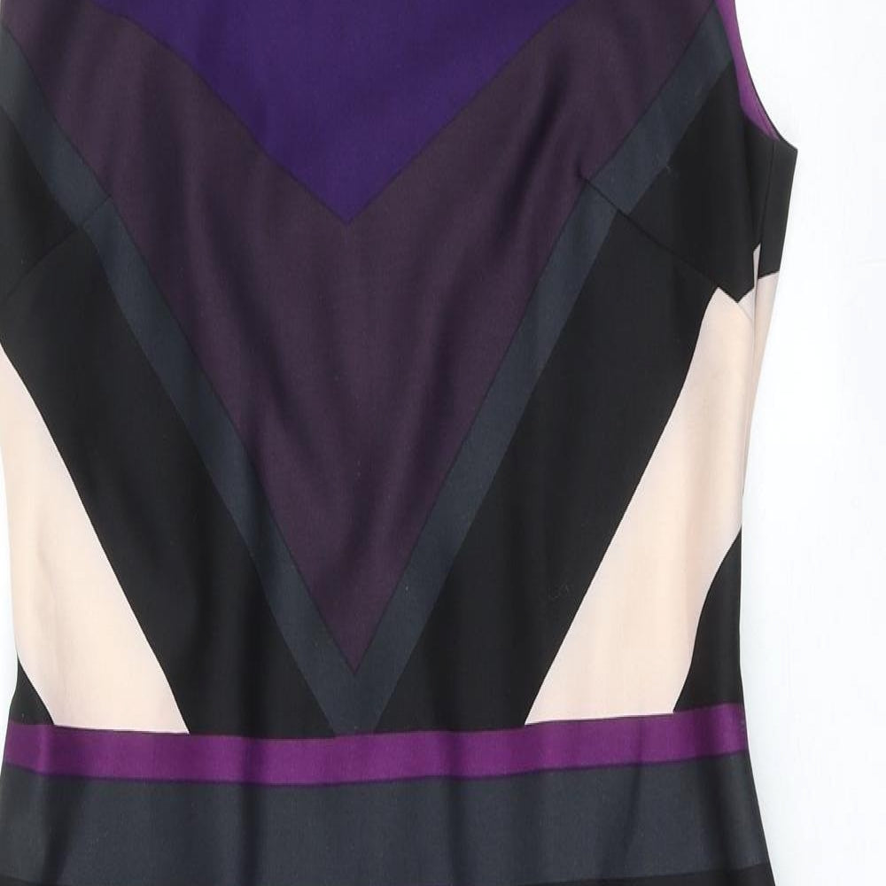 Vince Camuto Womens Purple Geometric Polyester Shift Size 16 Round Neck Zip