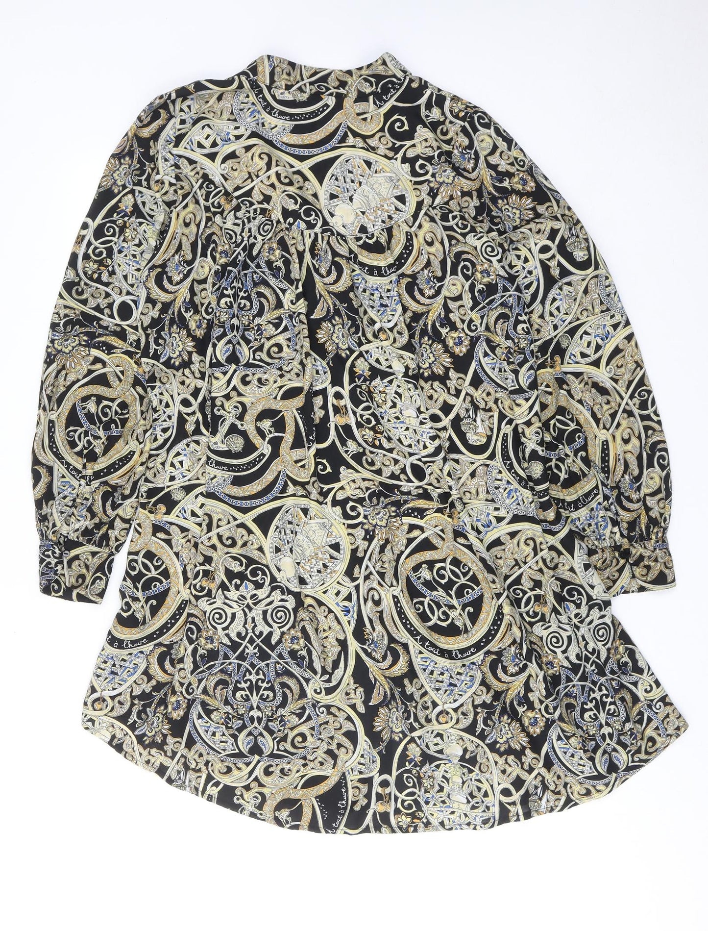 H&M Womens Multicoloured Geometric Polyester Shirt Dress Size 10 V-Neck Button