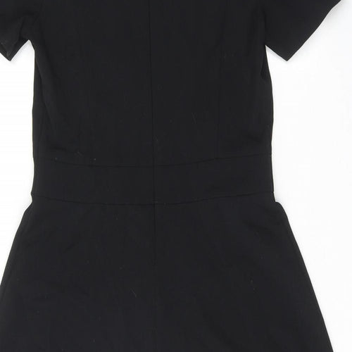 NEXT Womens Black Polyester Skater Dress Size 10 V-Neck Zip