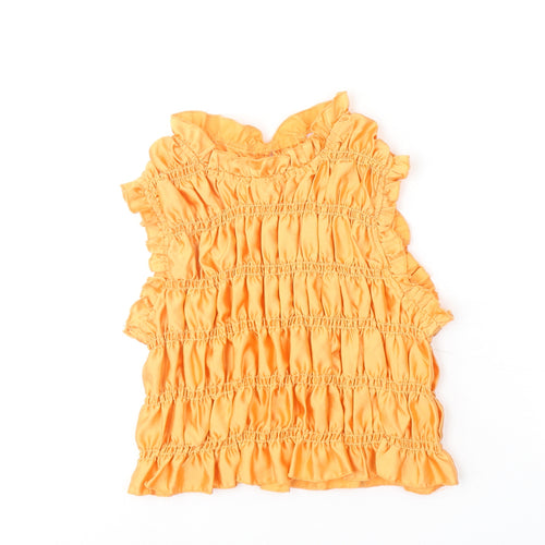 Lola May Womens Orange Polyester Basic Blouse Size 6 Round Neck - Ruched