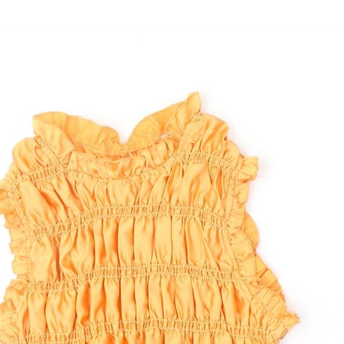 Lola May Womens Orange Polyester Basic Blouse Size 6 Round Neck - Ruched