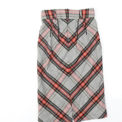 Zara Womens Grey Plaid Wool Straight & Pencil Skirt Size XS Zip