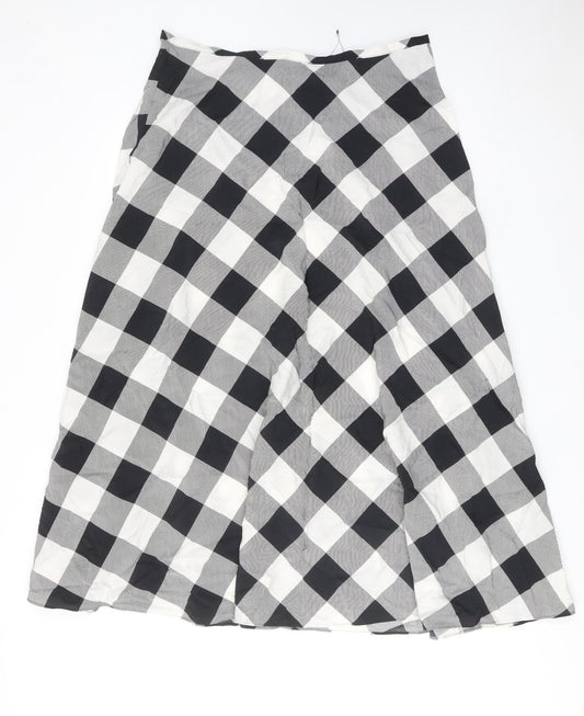 Marks and Spencer Womens Grey Check Viscose Swing Skirt Size 16 Zip