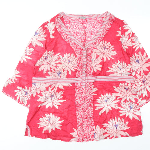 Per Una Womens Pink Floral Cotton Basic Blouse Size 22 V-Neck