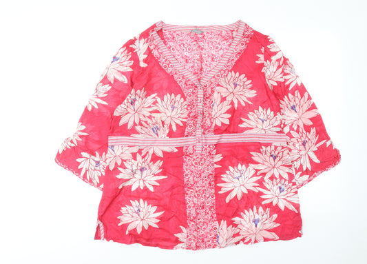 Per Una Womens Pink Floral Cotton Basic Blouse Size 22 V-Neck