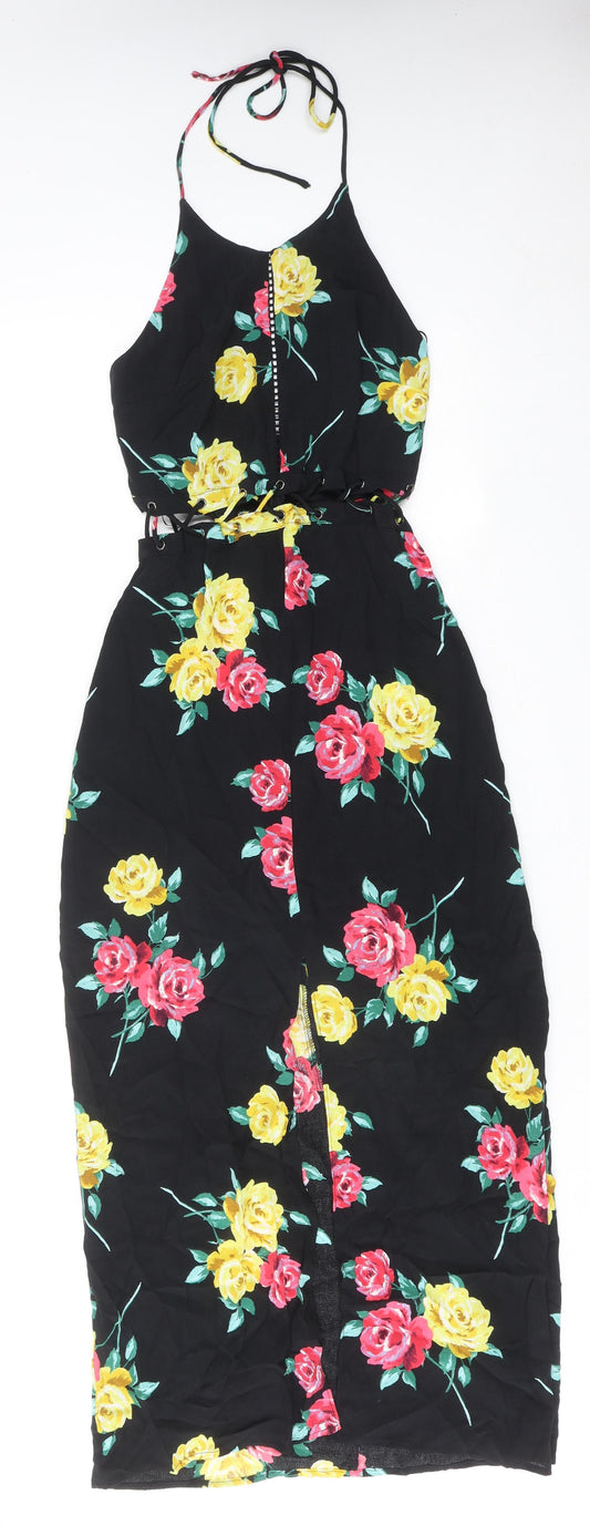 Topshop Womens Multicoloured Floral Viscose Shift Size 6 Halter Zip