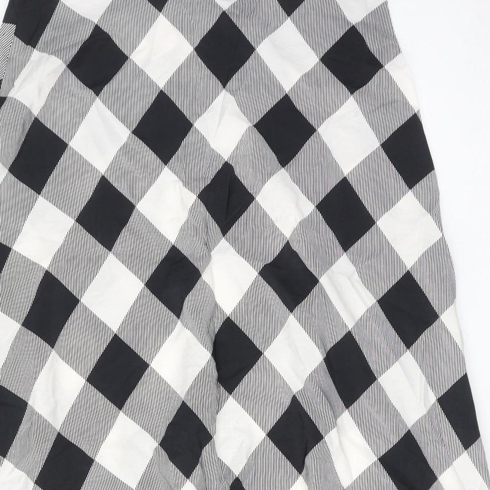 Marks and Spencer Womens Grey Check Viscose Swing Skirt Size 14 Zip