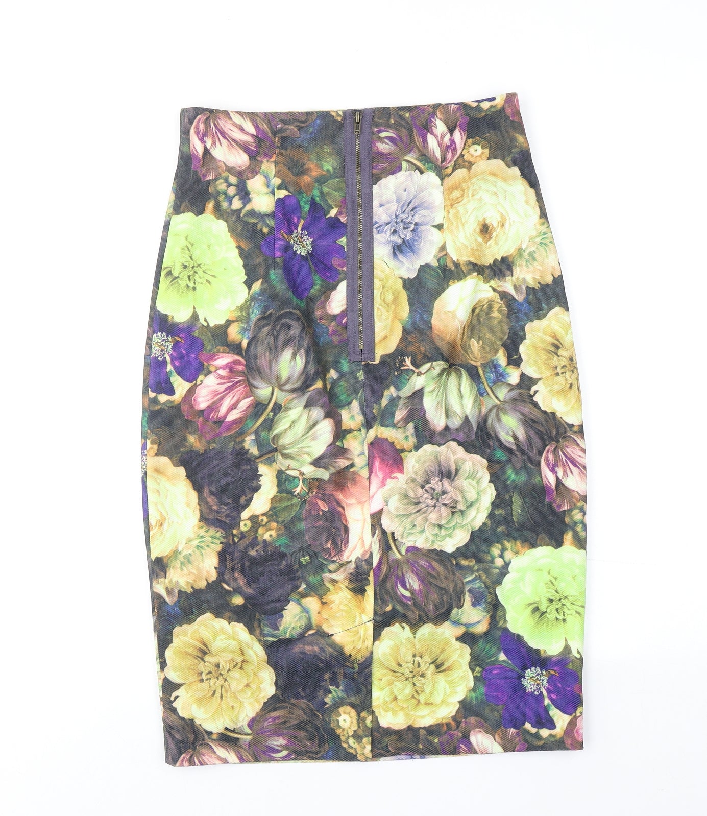 Darling Womens Multicoloured Floral Polyester Straight & Pencil Skirt Size S Zip