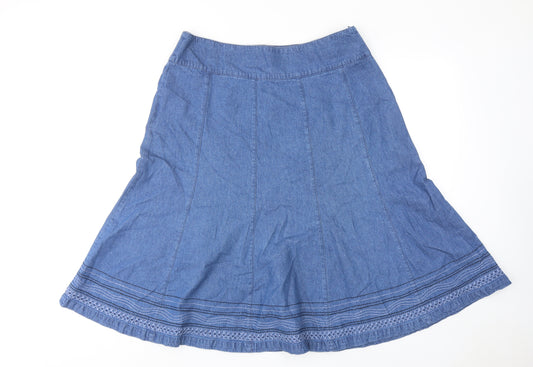 Bonmarché Womens Blue Cotton Swing Skirt Size 16 Zip