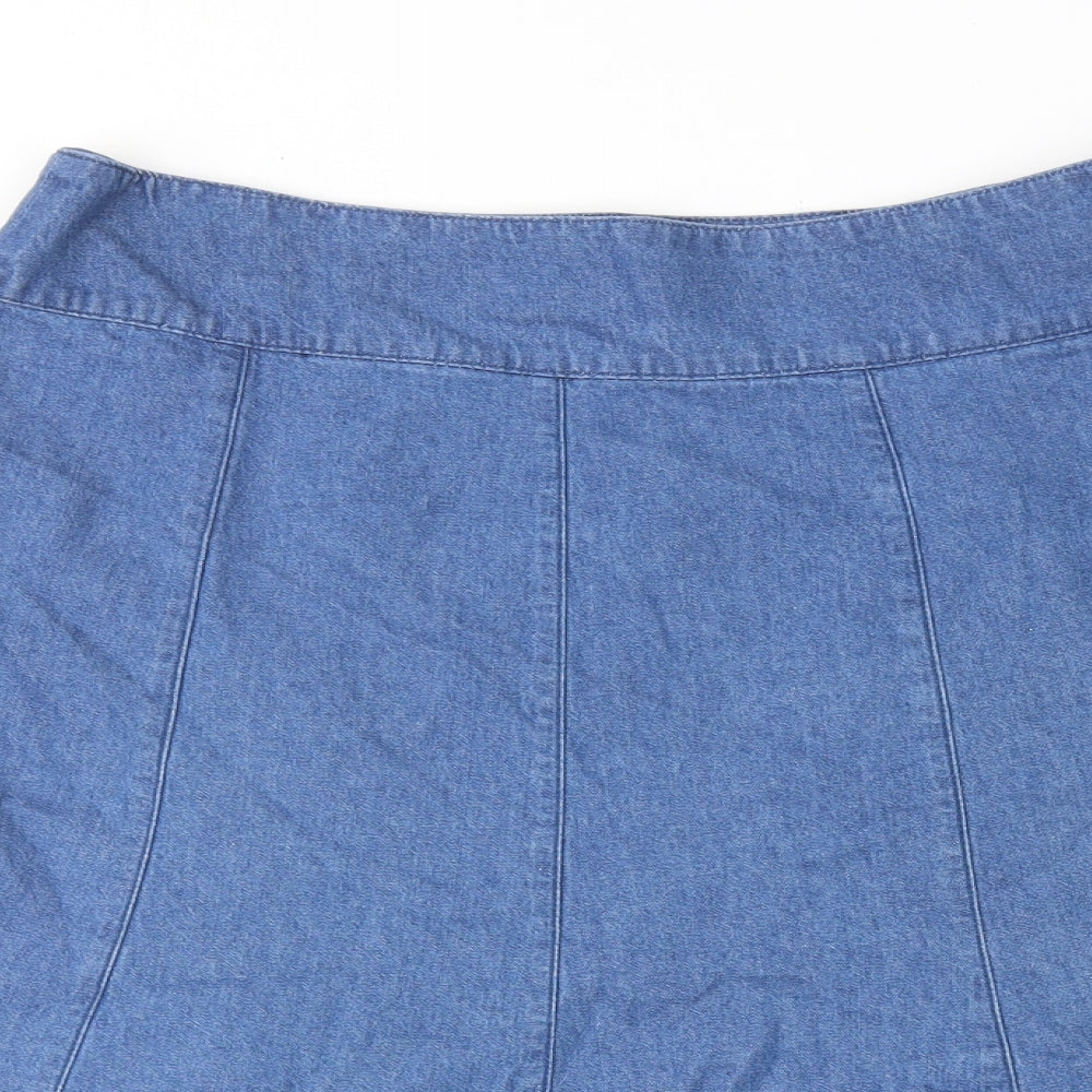 Bonmarché Womens Blue Cotton Swing Skirt Size 16 Zip