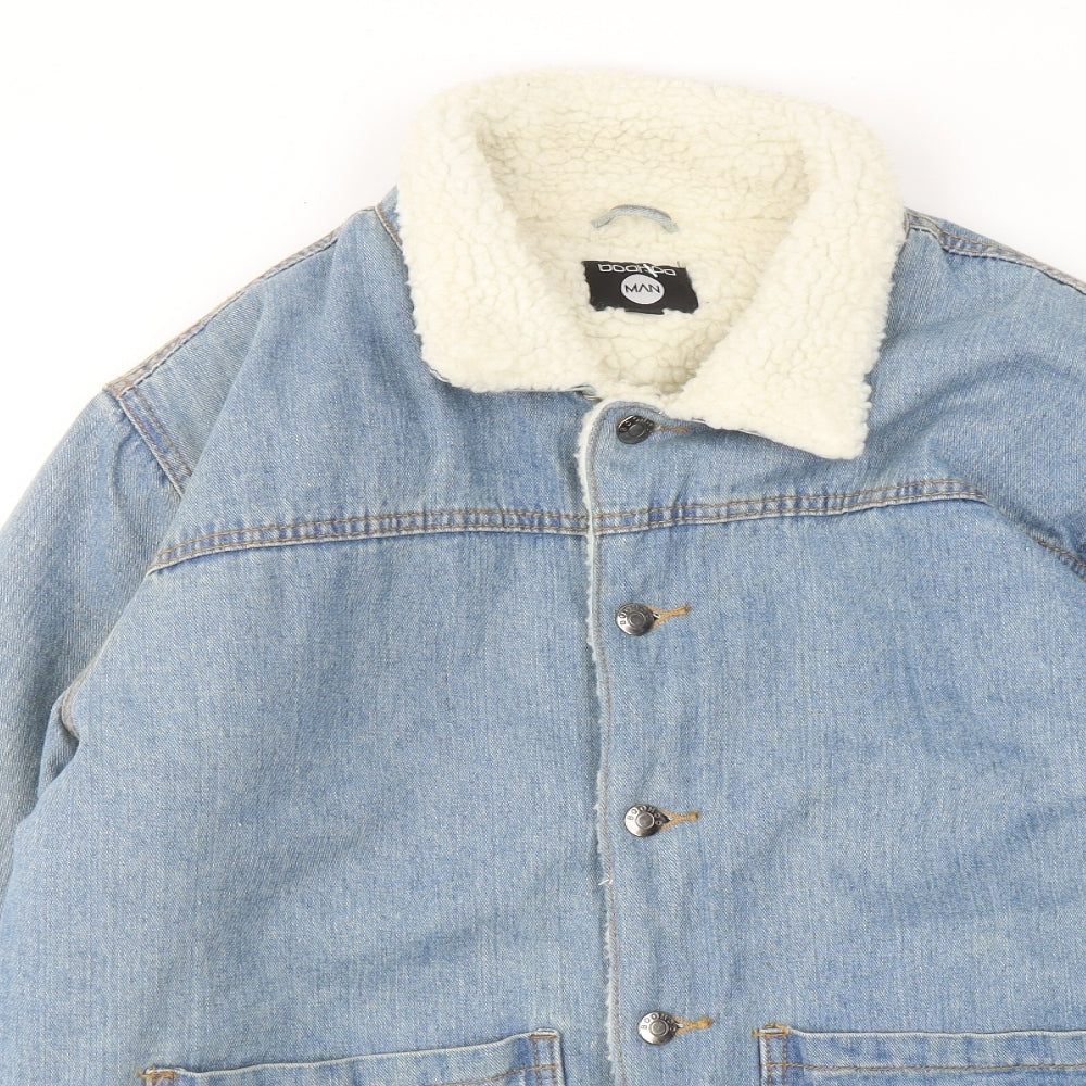 Boohoo Mens Blue Jacket Size M Button - Sherpa Collar
