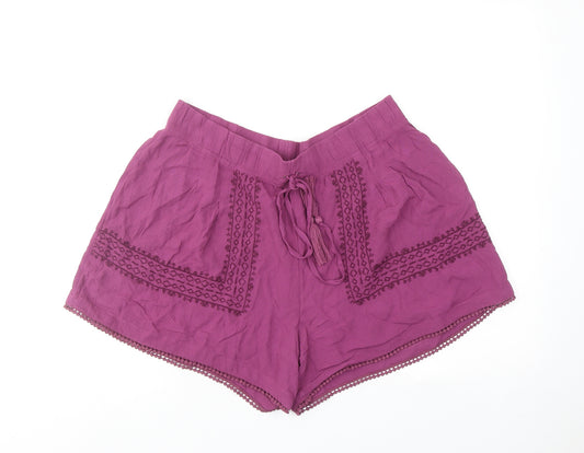 Marks and Spencer Womens Purple Viscose Basic Shorts Size 12 Regular Pull On
