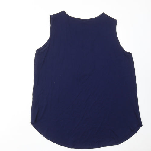 Classic Womens Blue Polyester Basic Blouse Size 12 V-Neck