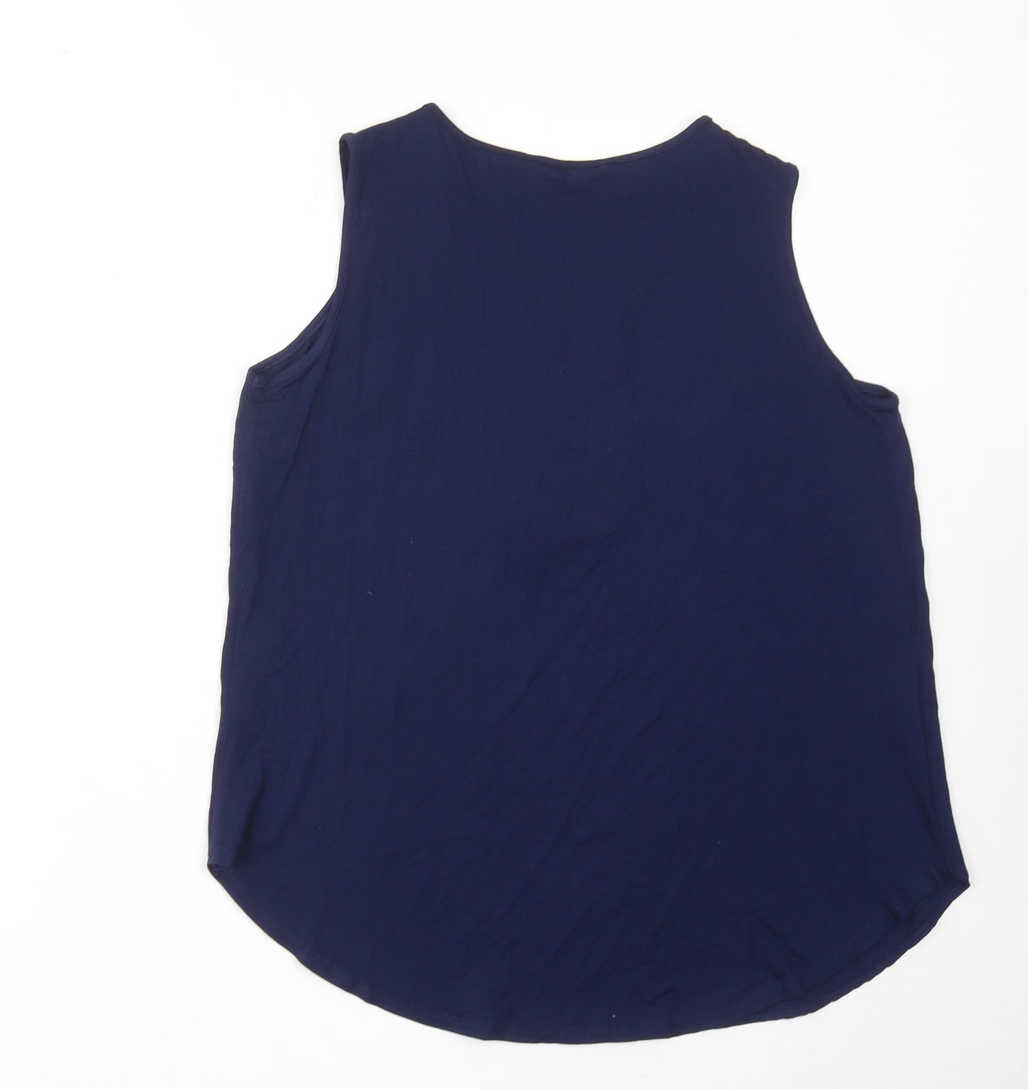 Classic Womens Blue Polyester Basic Blouse Size 12 V-Neck