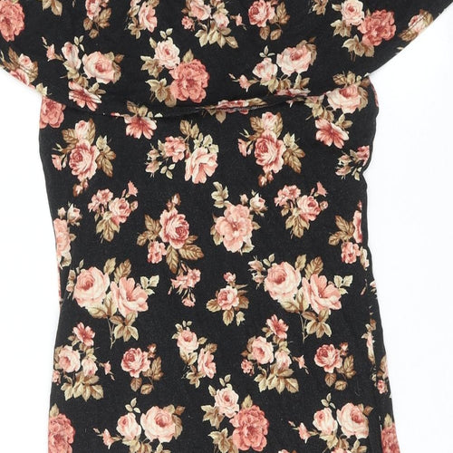 FOREVER 21 Womens Black Floral Viscose Bodycon Size S Off the Shoulder Pullover