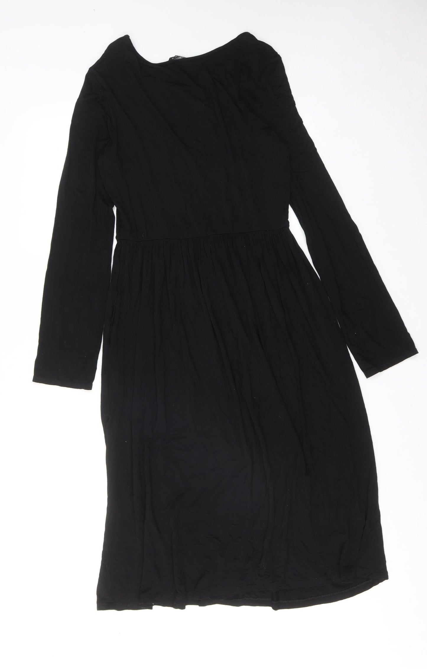 Roman Womens Black Viscose T-Shirt Dress Size 12 Round Neck Pullover