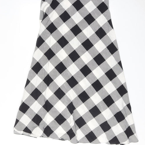 Marks and Spencer Womens Grey Check Viscose A-Line Skirt Size 14 Zip