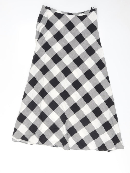 Marks and Spencer Womens Grey Check Viscose A-Line Skirt Size 14 Zip