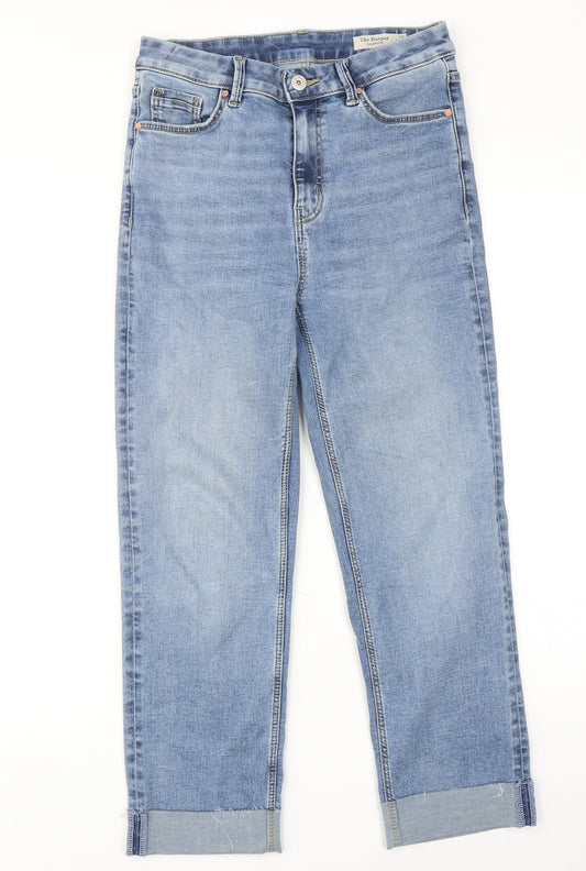 Marks and Spencer Womens Blue Cotton Straight Jeans Size 10 Regular Zip - Cigarette Style