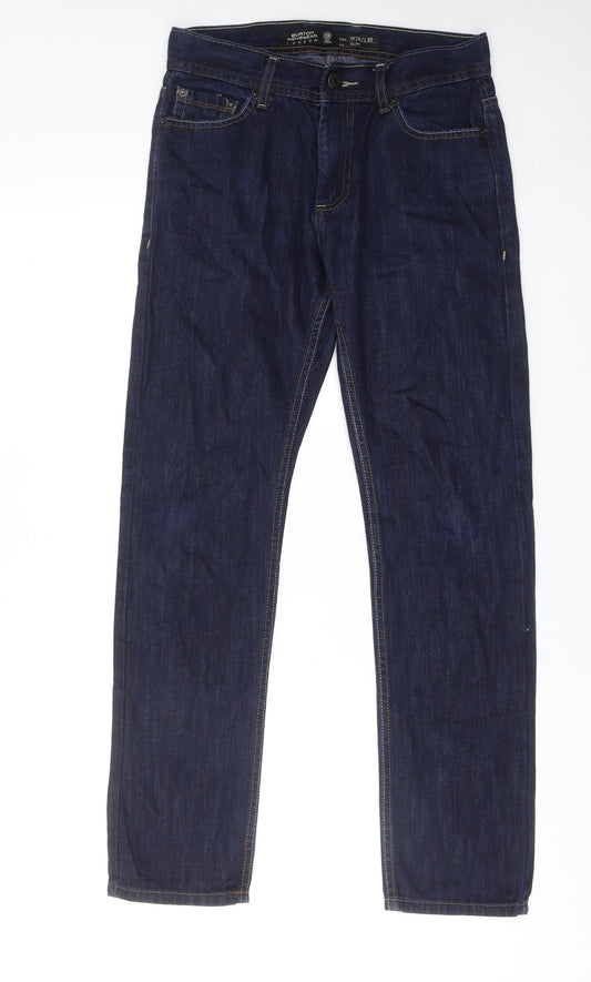 Burton Mens Blue Cotton Straight Jeans Size 28 in L30 in Slim Zip