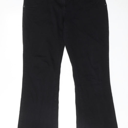 NEXT Womens Black Cotton Bootcut Jeans Size 14 Slim Zip