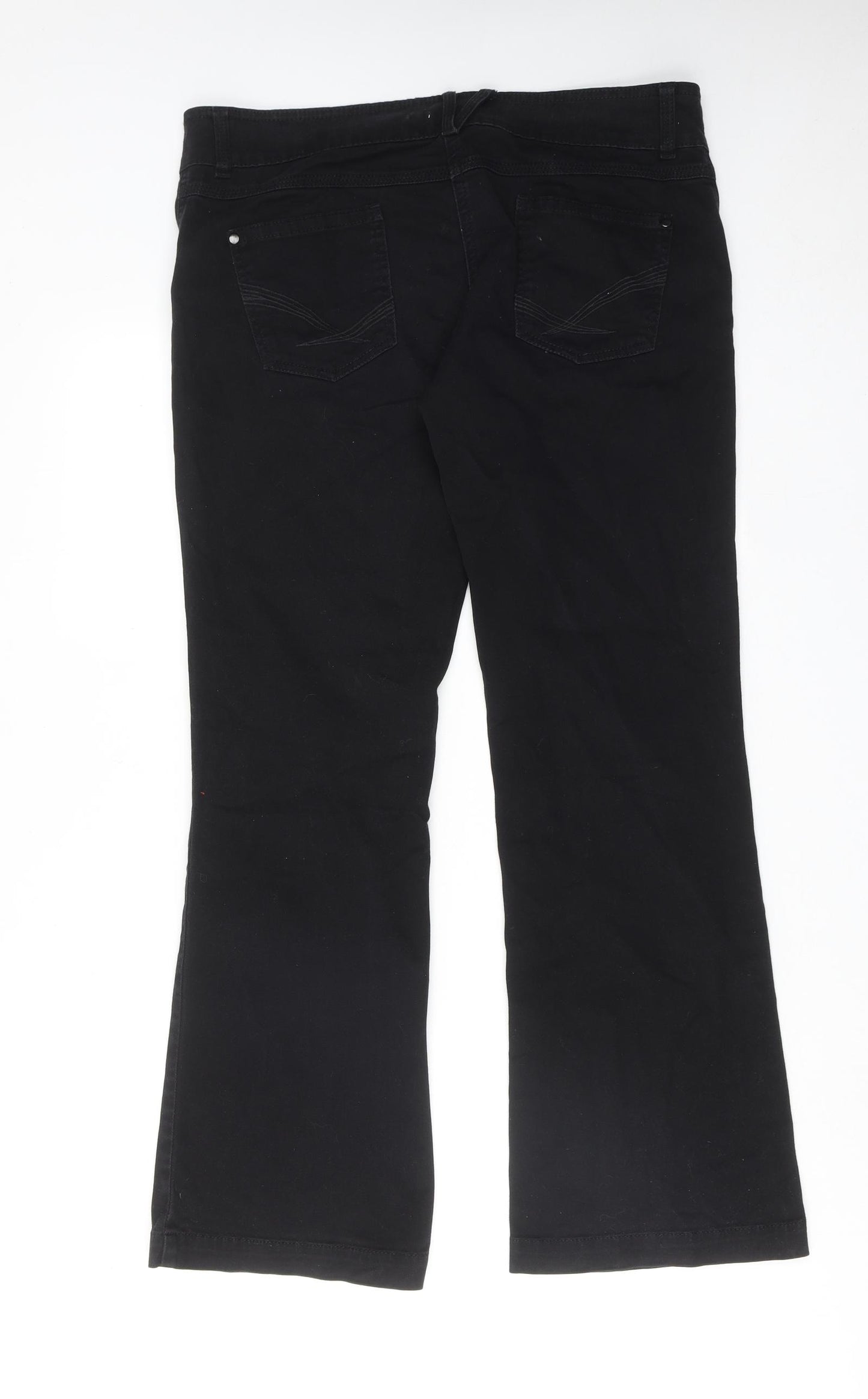 NEXT Womens Black Cotton Bootcut Jeans Size 14 Slim Zip