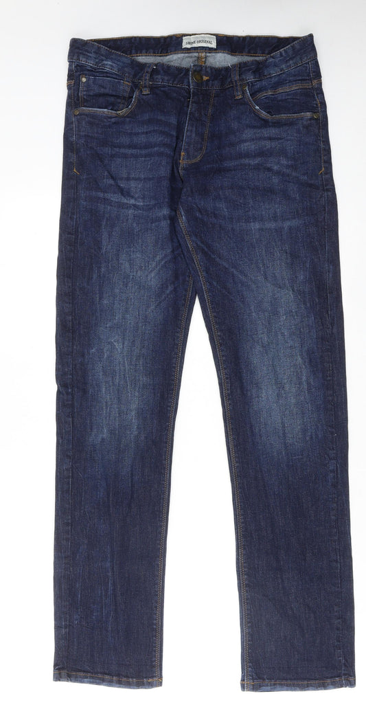 Shine Original Mens Blue Cotton Straight Jeans Size 33 in L34 in Regular Zip