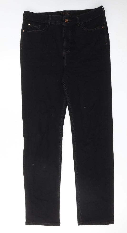 Marks and Spencer Womens Black Cotton Straight Jeans Size 32 in Regular Zip