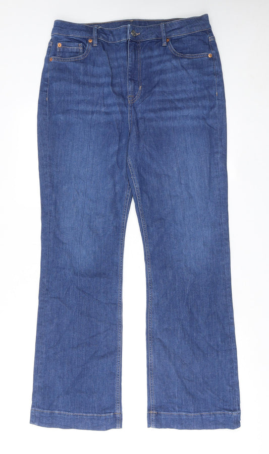 Marks and Spencer Womens Blue Cotton Bootcut Jeans Size 16 Slim Zip