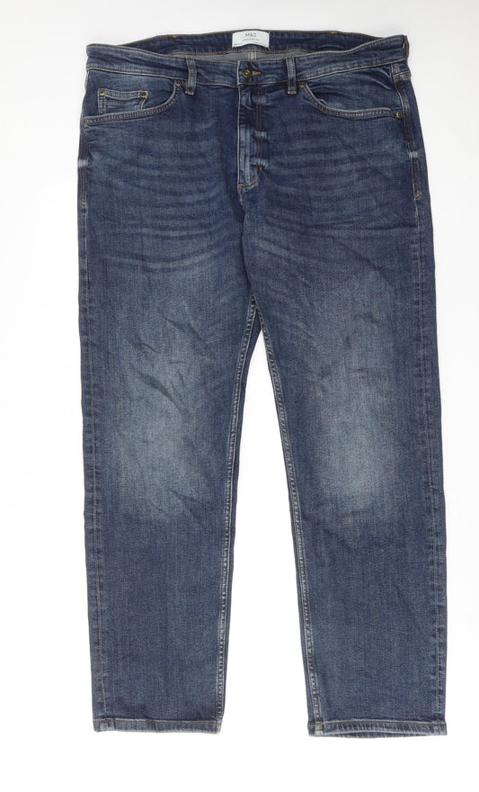 Marks and Spencer Womens Blue Cotton Straight Jeans Size 38 in L31 in Regular Zip