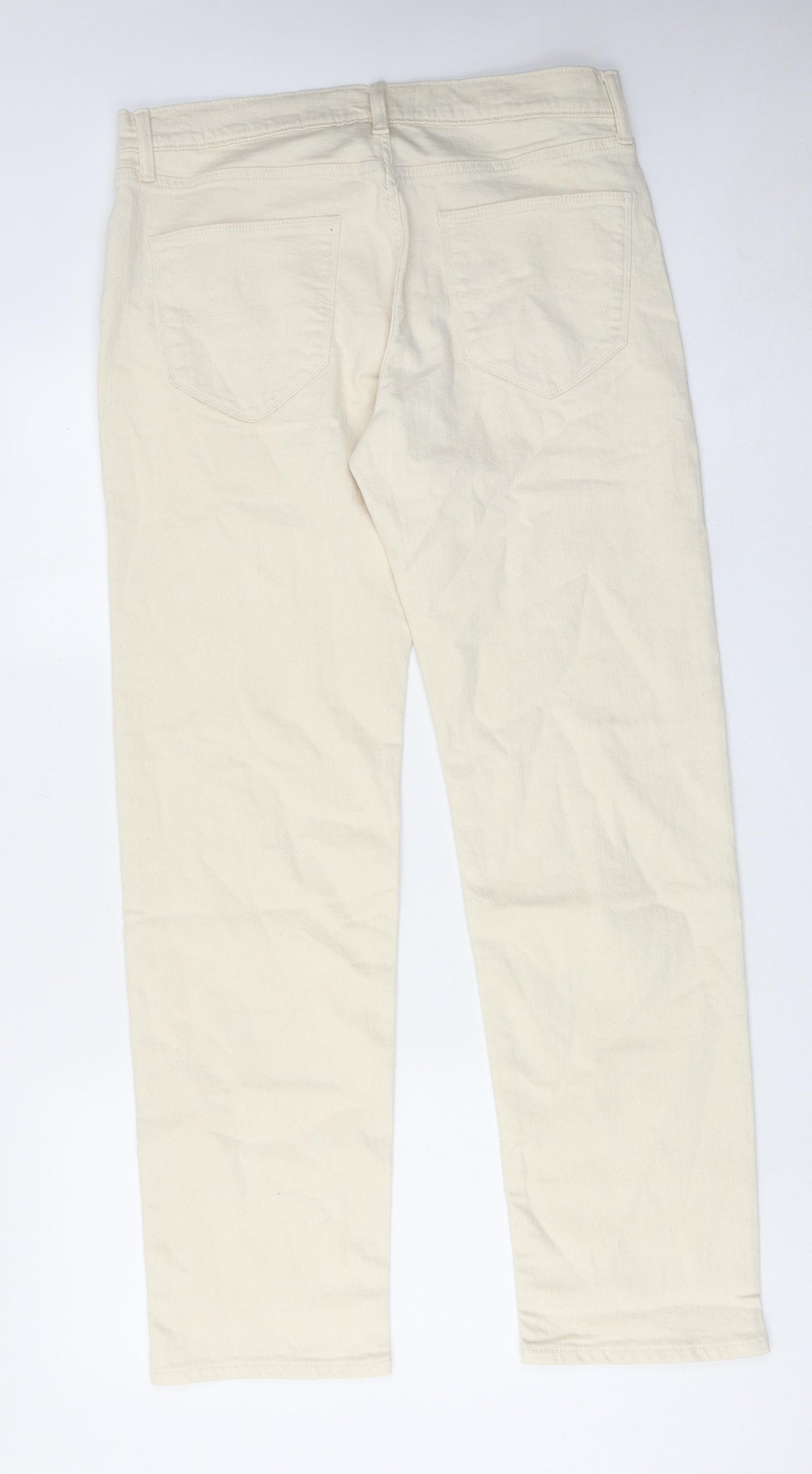 Marks and Spencer Mens Beige Cotton Straight Jeans Size 32 in L33 in Regular Zip