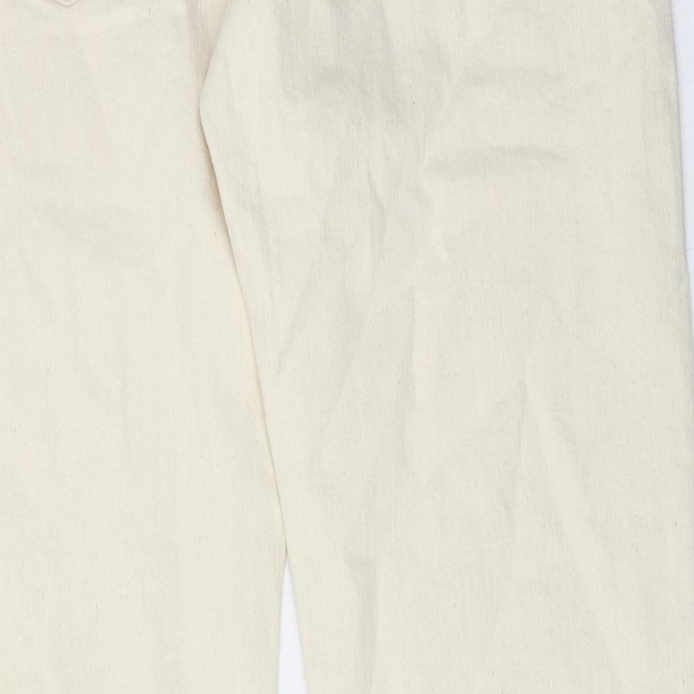 Marks and Spencer Mens Beige Cotton Straight Jeans Size 32 in L33 in Regular Zip