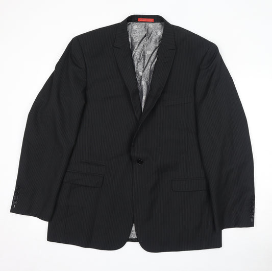 Skopes Mens Black Striped Polyester Jacket Suit Jacket Size 46 Regular - Shoulder Pads