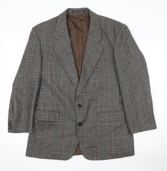 Dunn & Co Mens Grey Check Wool Jacket Blazer Size 40 Regular - Shoulder Pads