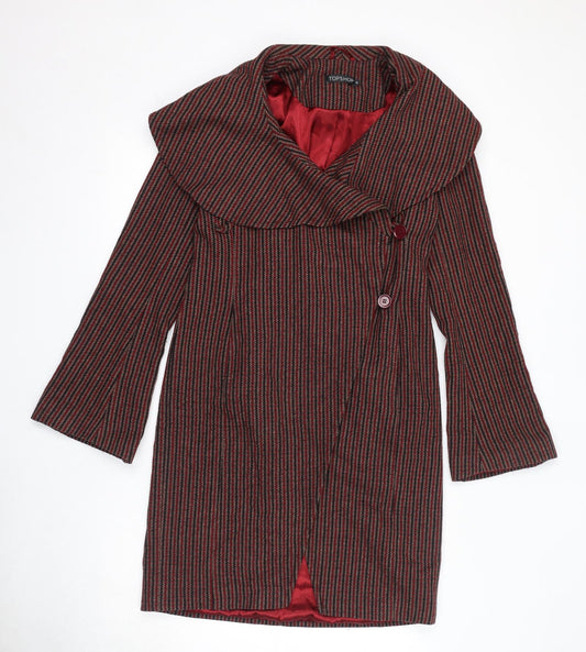 Topshop Womens Red Striped Pea Coat Coat Size 10 Button