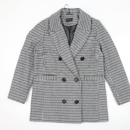 Marks and Spencer Womens Grey Geometric Pea Coat Coat Size 10 Button