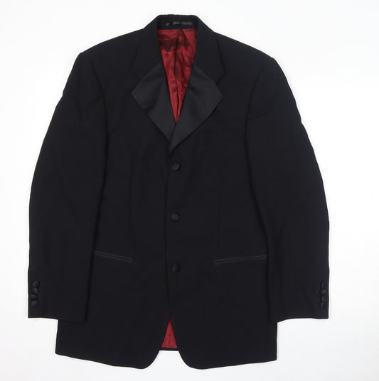 Fellini Mens Black Wool Tuxedo Suit Jacket Size 36 Regular - Shoulder Pads