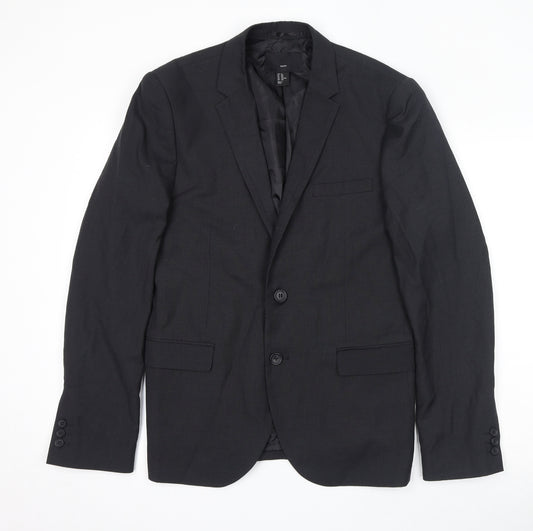 H&M Mens Black Polyester Jacket Suit Jacket Size 40 Regular