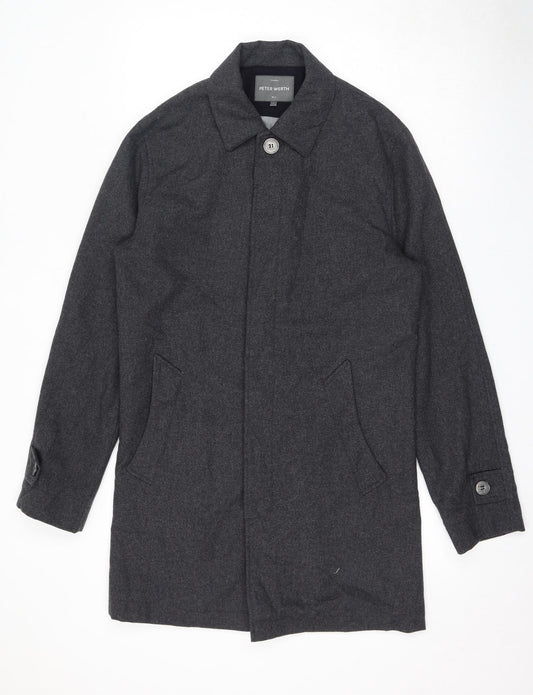Peter Werth Mens Grey Overcoat Coat Size L Button