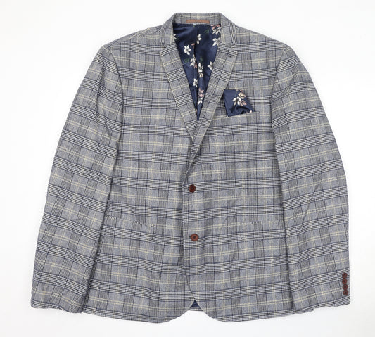 NEXT Mens Blue Plaid Polyester Jacket Suit Jacket Size 48 Regular