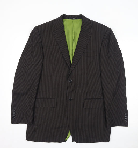 Fellini Mens Brown Striped Polyester Jacket Suit Jacket Size 40 Regular