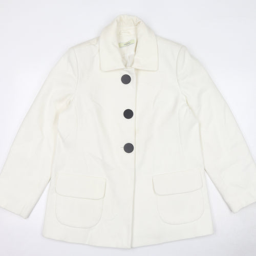 Classics Womens White Pea Coat Coat Size 14 Button