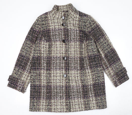 Marks and Spencer Womens Multicoloured Plaid Pea Coat Coat Size 18 Button