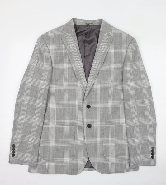 Marks and Spencer Mens Grey Check Polyester Jacket Suit Jacket Size 40 Regular