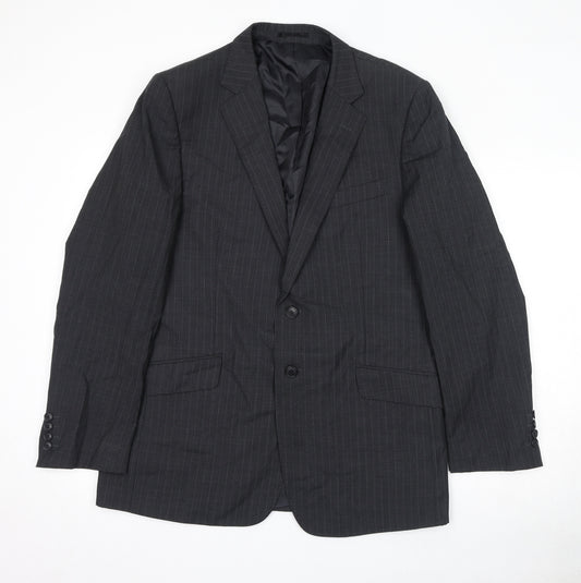 Jaeger Mens Grey Striped Wool Jacket Suit Jacket Size 42 Regular - Shoulder Pads