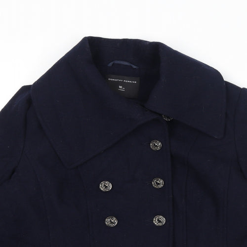 Dorothy Perkins Womens Blue Pea Coat Coat Size 16 Button