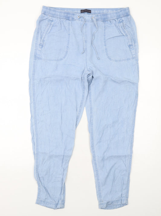 Marks and Spencer Womens Blue Lyocell Jogger Trousers Size 16 Regular Drawstring - Elastic Waist