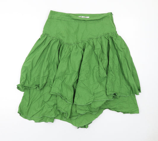 Zara Womens Green Cotton Skater Skirt Size M Zip