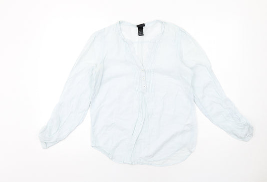 H&M Womens Blue Cotton Basic Blouse Size 8 V-Neck
