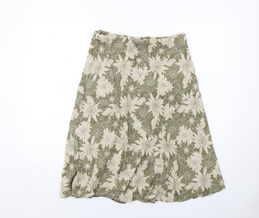 Marks and Spencer Womens Green Floral Viscose Swing Skirt Size 14